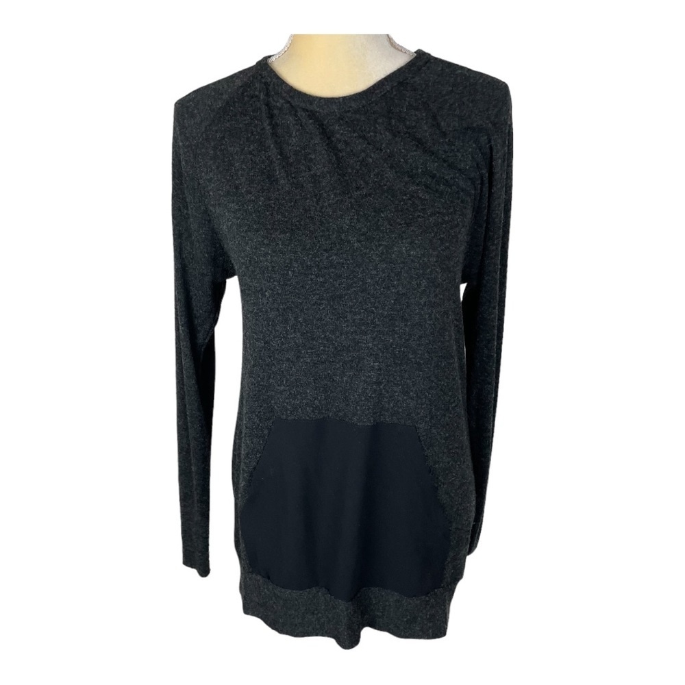 ZARA W & B Gray Color Block Pocket Sweatshirt Top‎ Size Small